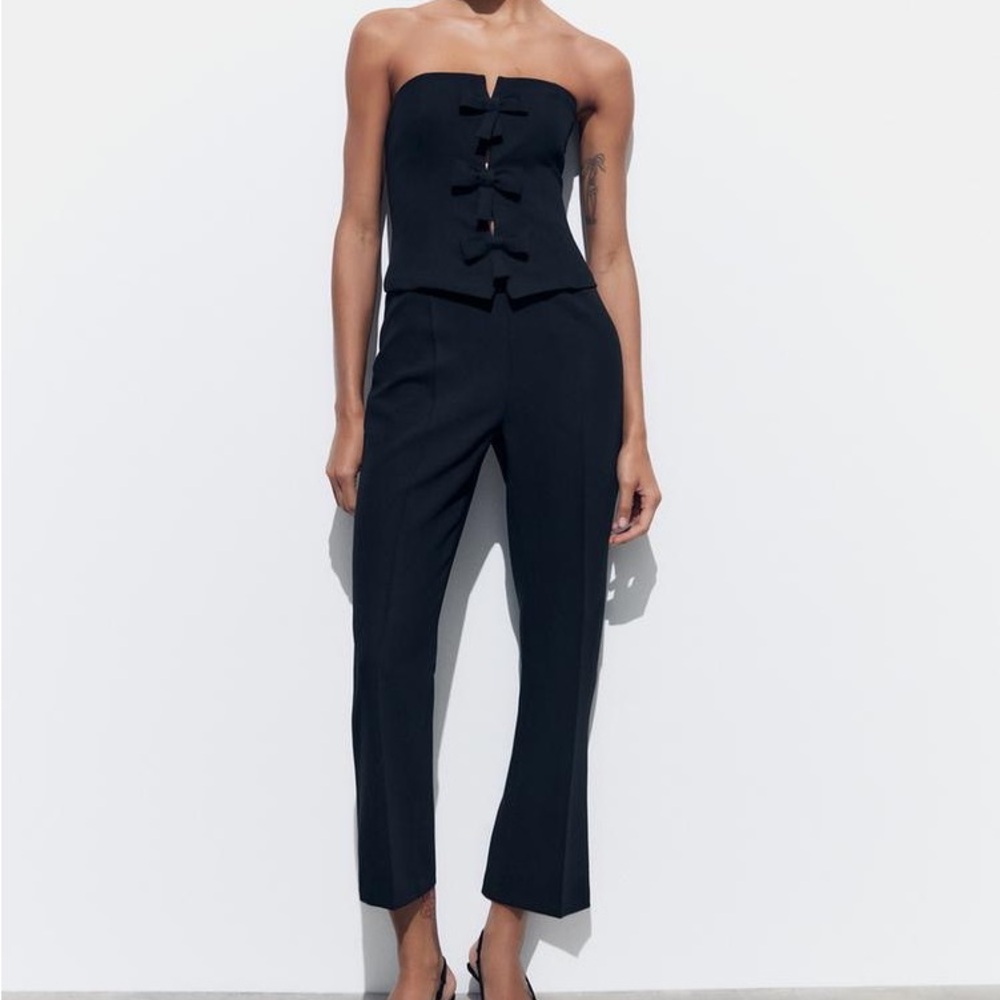 BRAND NEW BLACK ZARA STRAPLESS BOW JUMPSUIT SIZE SMALL